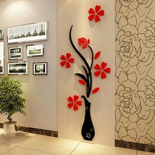 Acrylic 3D Vase plum wall stickers living room