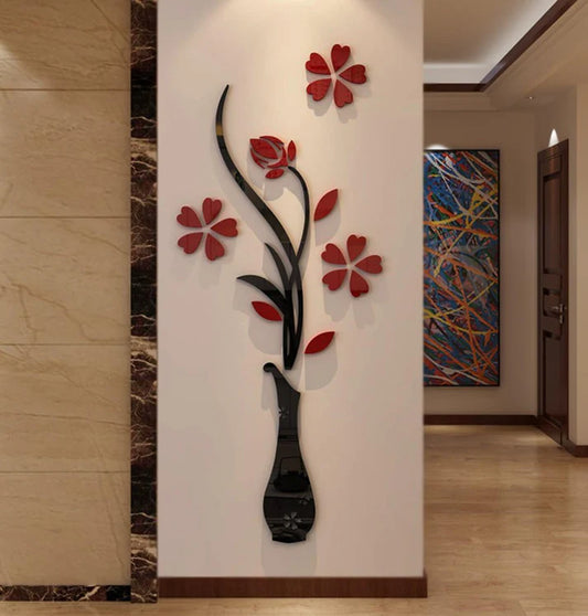 Acrylic 3D Vase plum wall stickers living room